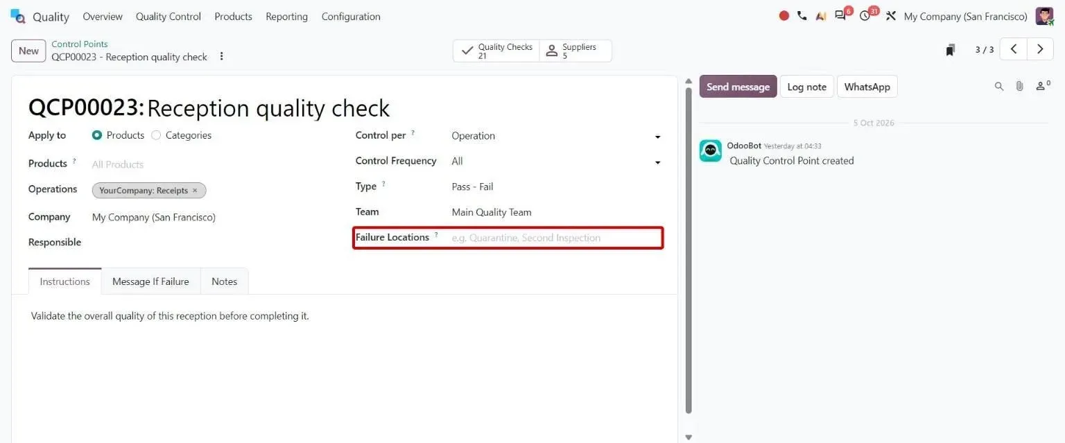 Control point form with new Failure Locations field
