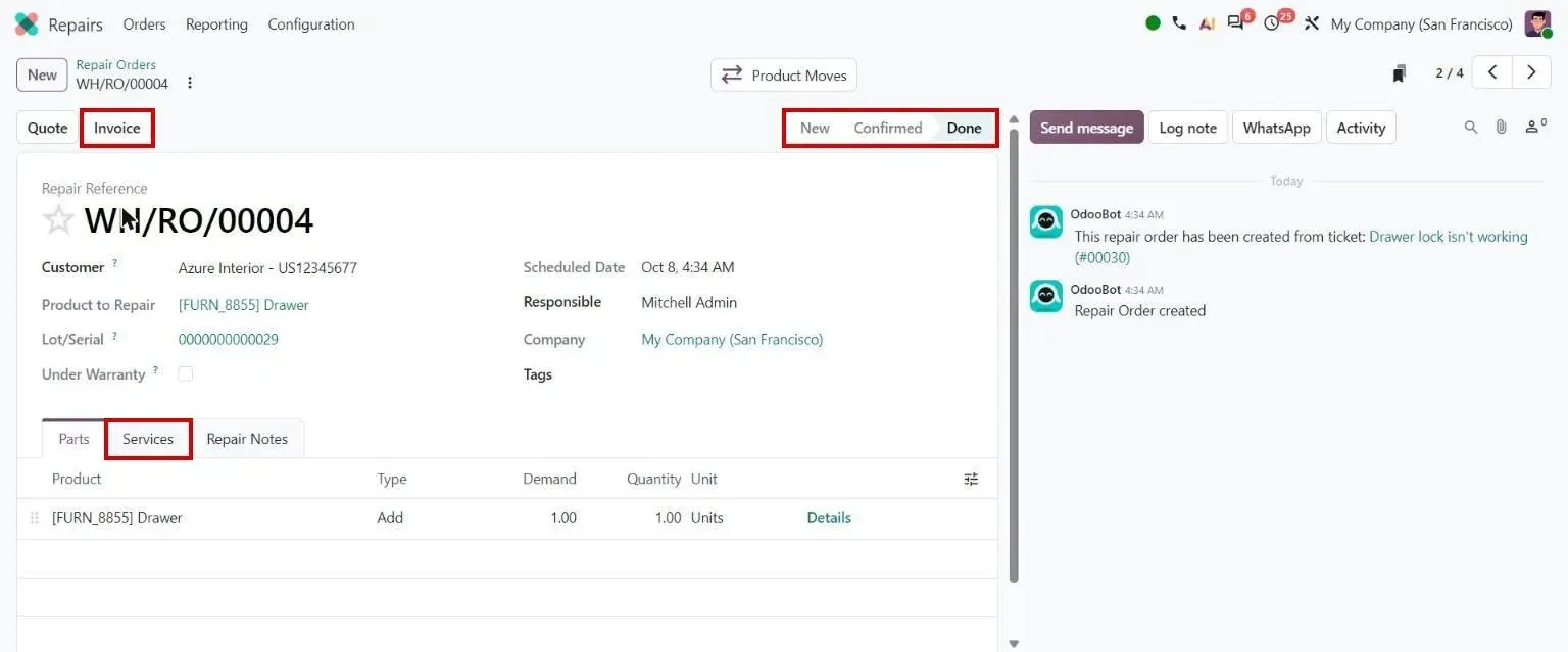 Repair order: Invoice button