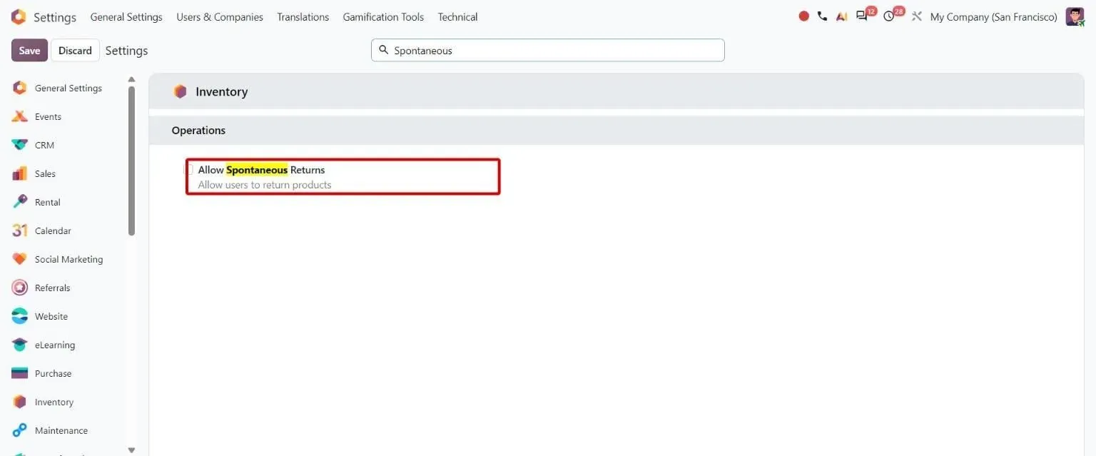 Settings: Allow Spontaneous Returns option enabling portal product returns