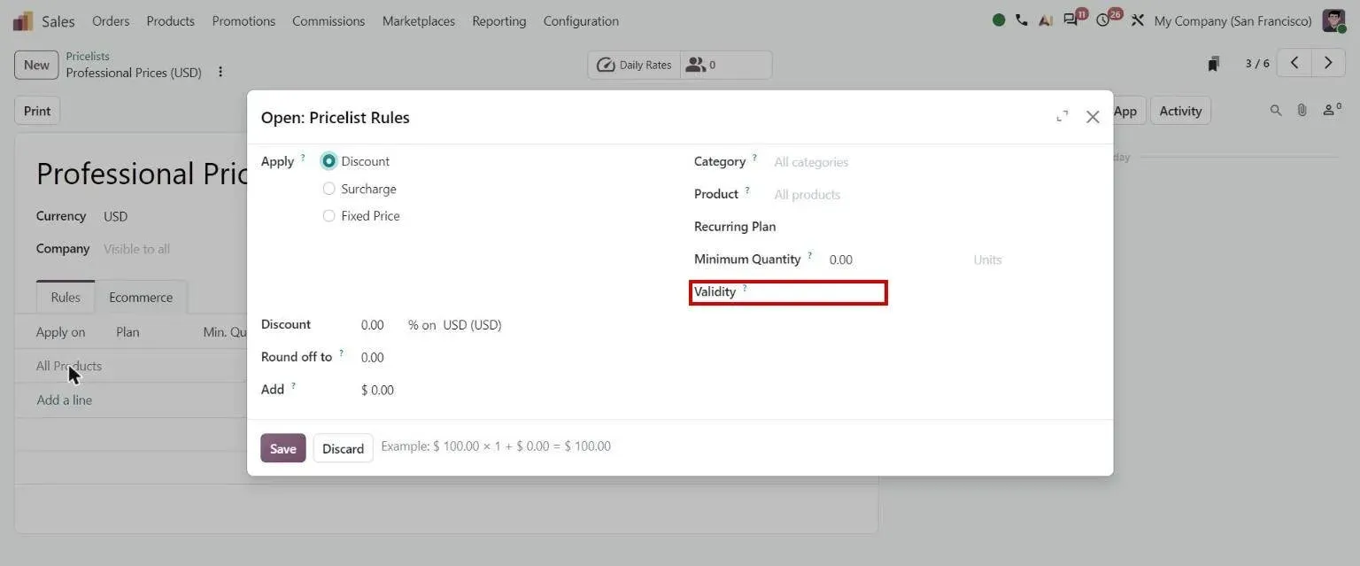 Pricelist rule: Validity field