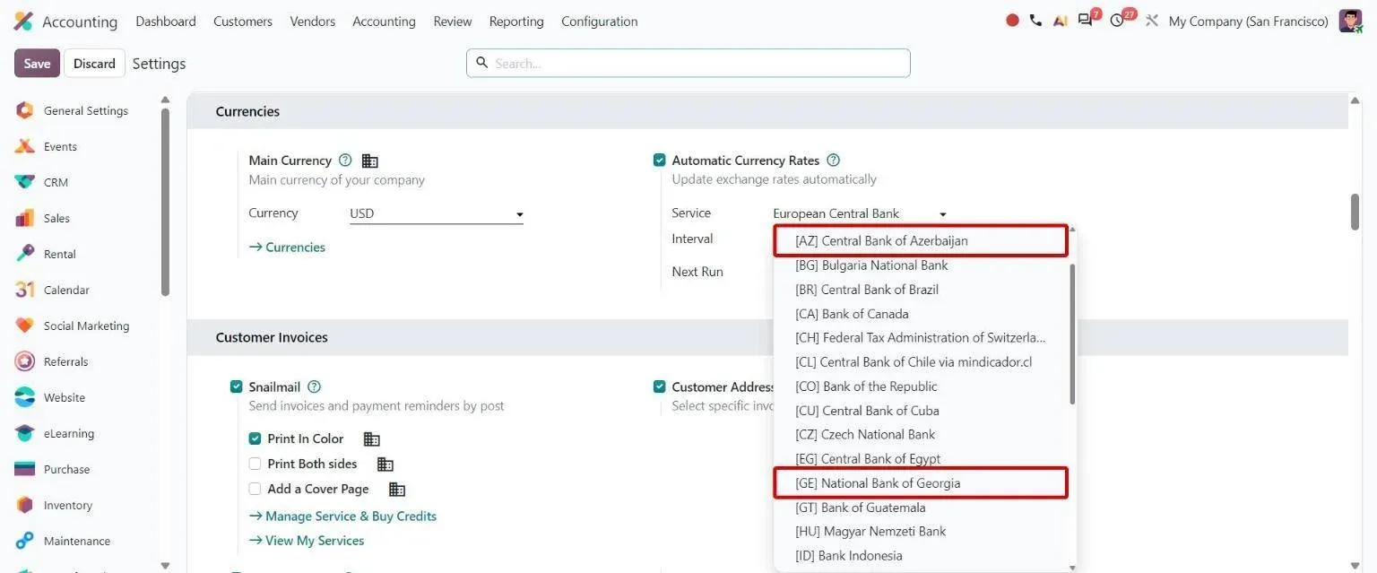 Currency rate Service list including new Azerbaijan and Georgia central banks