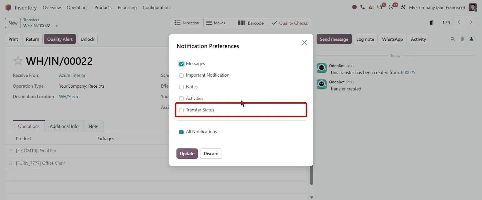 Transfer follower Notification Preferences with new Transfer Status subtype