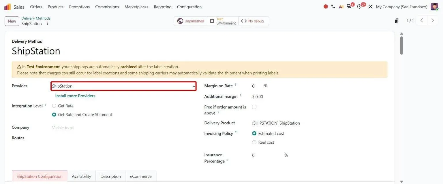 Delivery method form using the new ShipStation provider