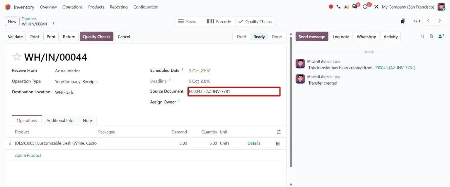 Receipt Source Document combining PO number and vendor reference