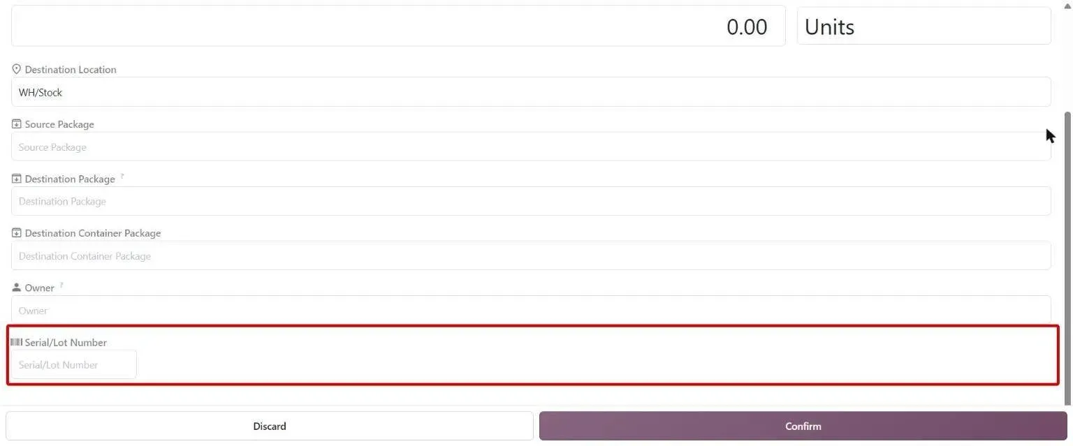 Barcode line edit with Serial/Lot Number field for typing unscannable lots