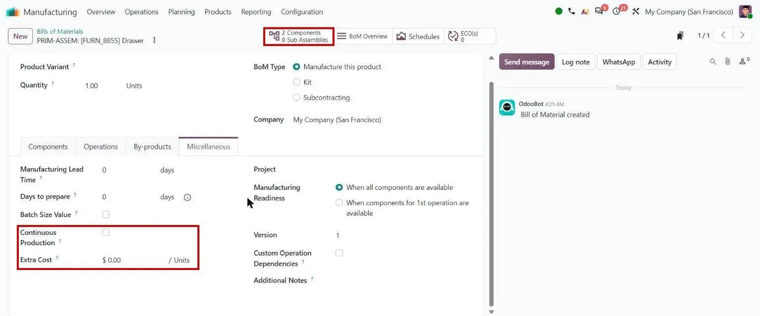 BoM Miscellaneous tab: Extra Cost