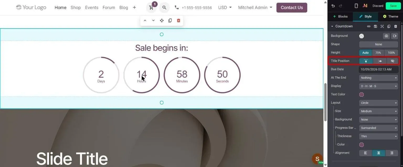 Countdown Style options with new Title Position control
