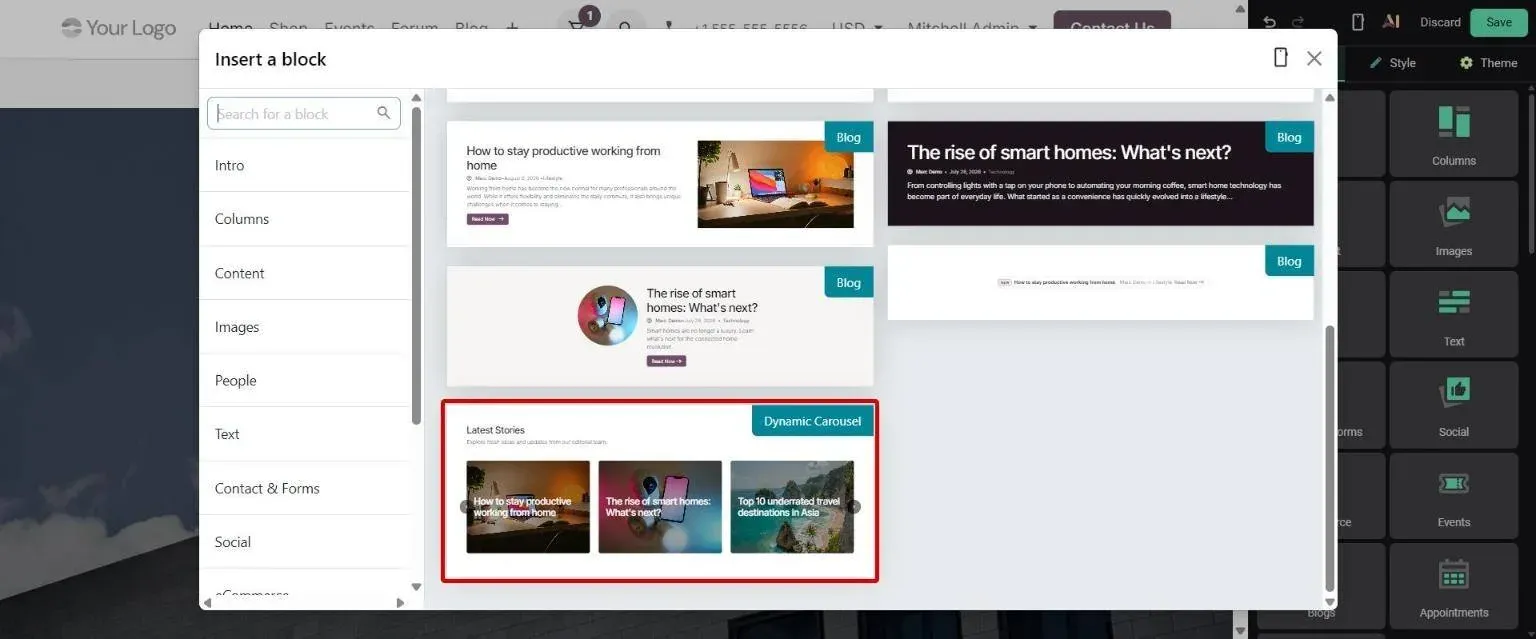 Blogs blocks: ready-made Dynamic Carousel of blog posts