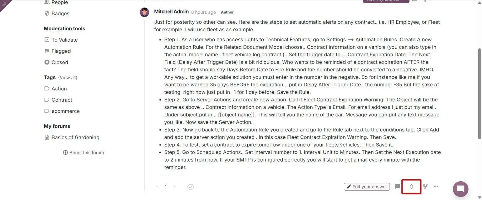 Forum answer with its own Follow (bell) button