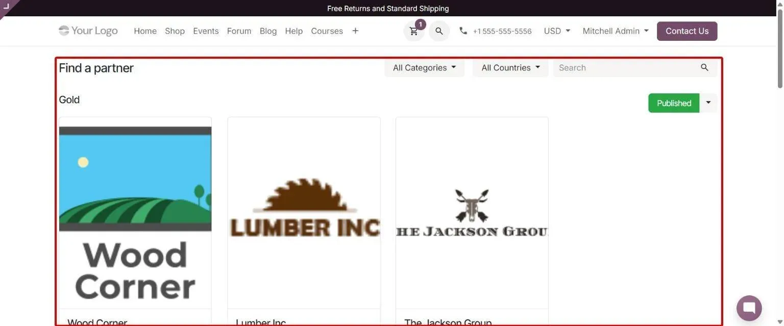 /partners page listing partners grouped by partnership level