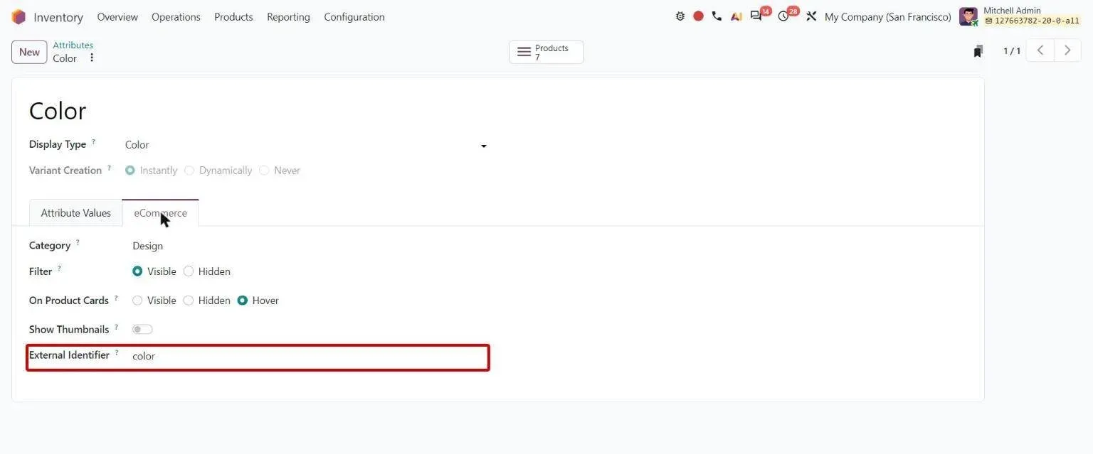 Attribute eCommerce tab with new External Identifier field
