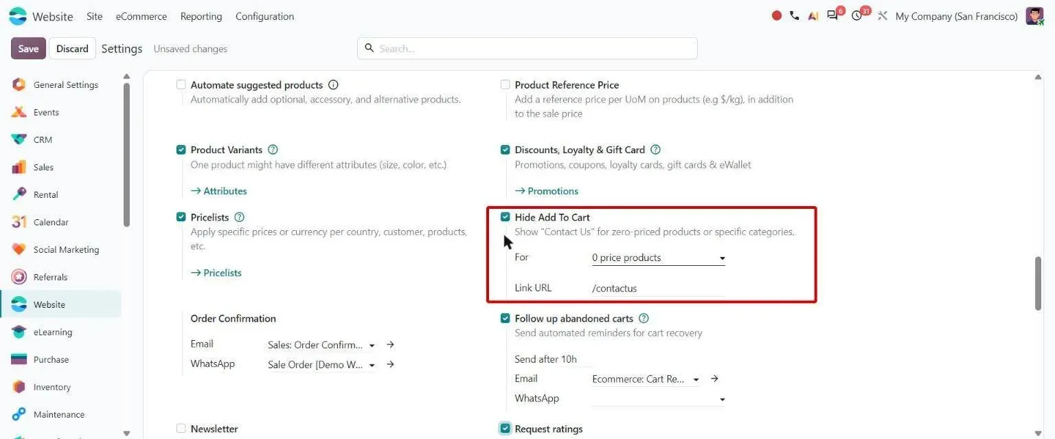 Website settings: Hide Add To Cart for zero-priced products or chosen categories