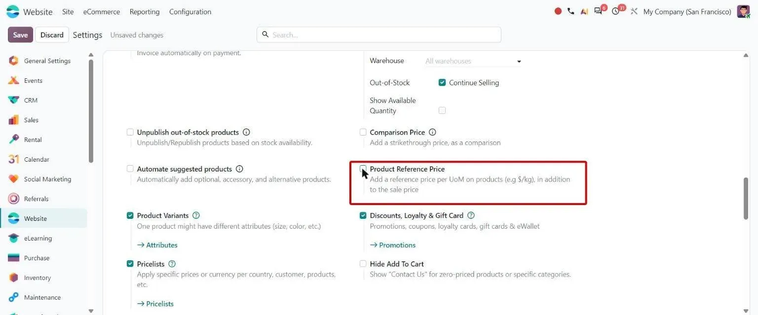 Website settings: Product Reference Price option for per-UoM prices