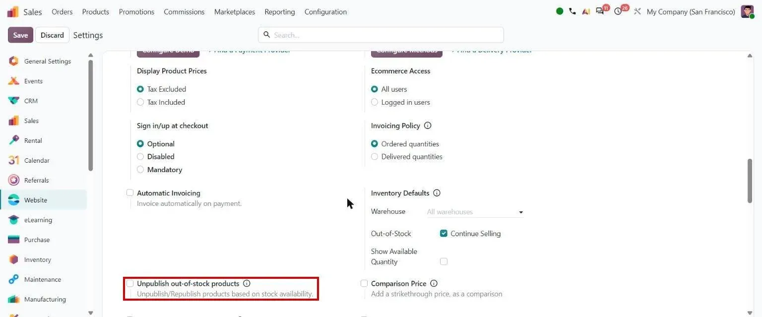 Website settings: Unpublish out-of-stock products