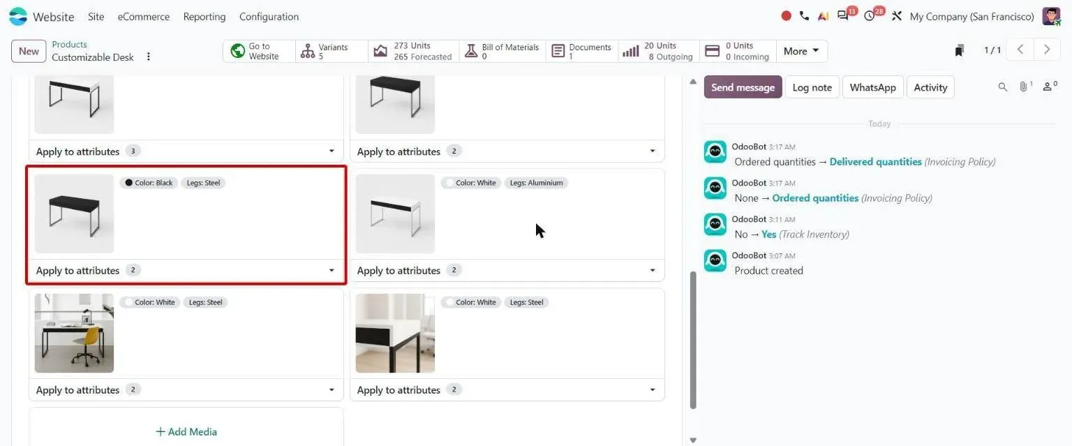 eCommerce tab Media: images with Apply to attributes selectors