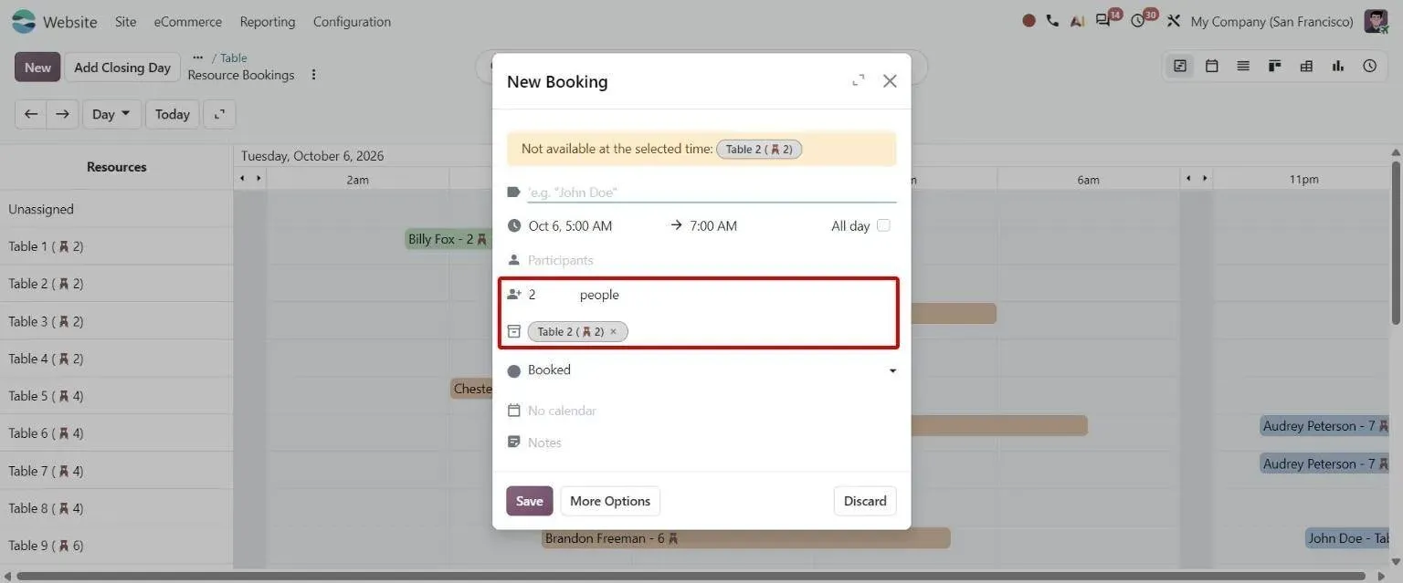 New booking from Gantt: number of people with auto-assigned table
