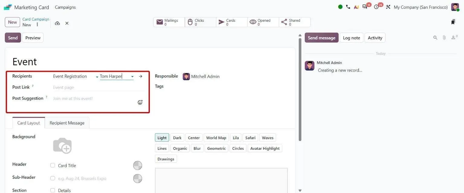 Event card campaign whose Post Link defaults to the event page URL