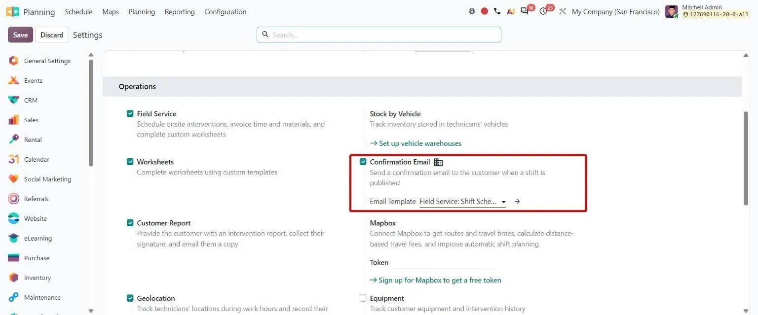Planning settings: Confirmation Email option with email template for published shifts