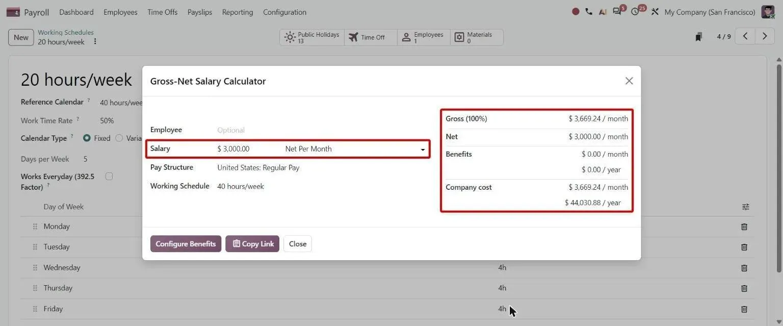 Salary Calculator deriving gross and company cost from a Net Per Month amount