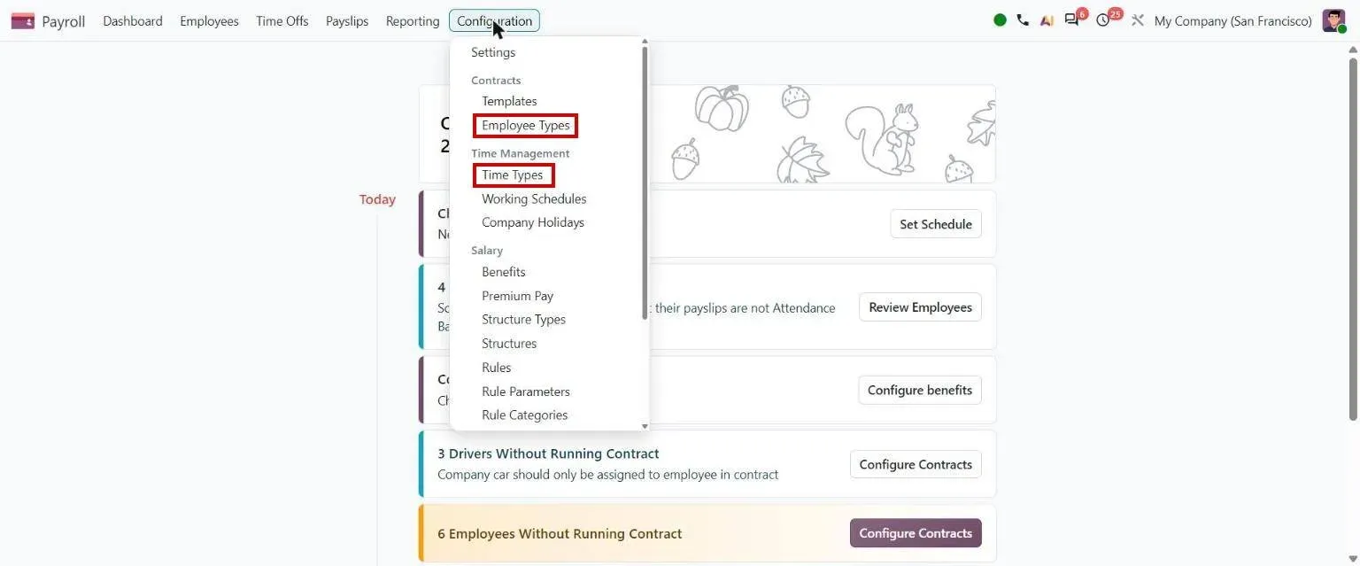 Payroll configuration: Time Types