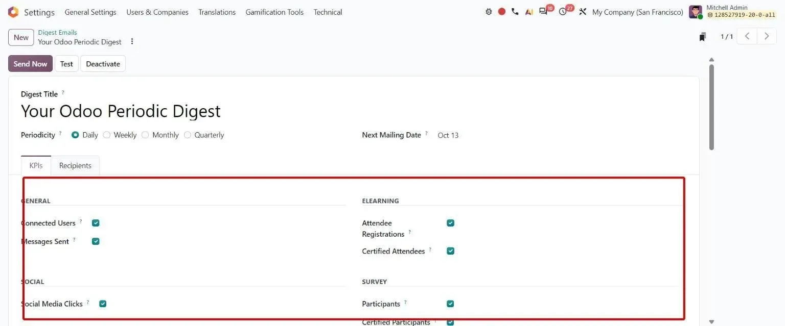 Digest email KPIs tab with additional KPIs grouped per app