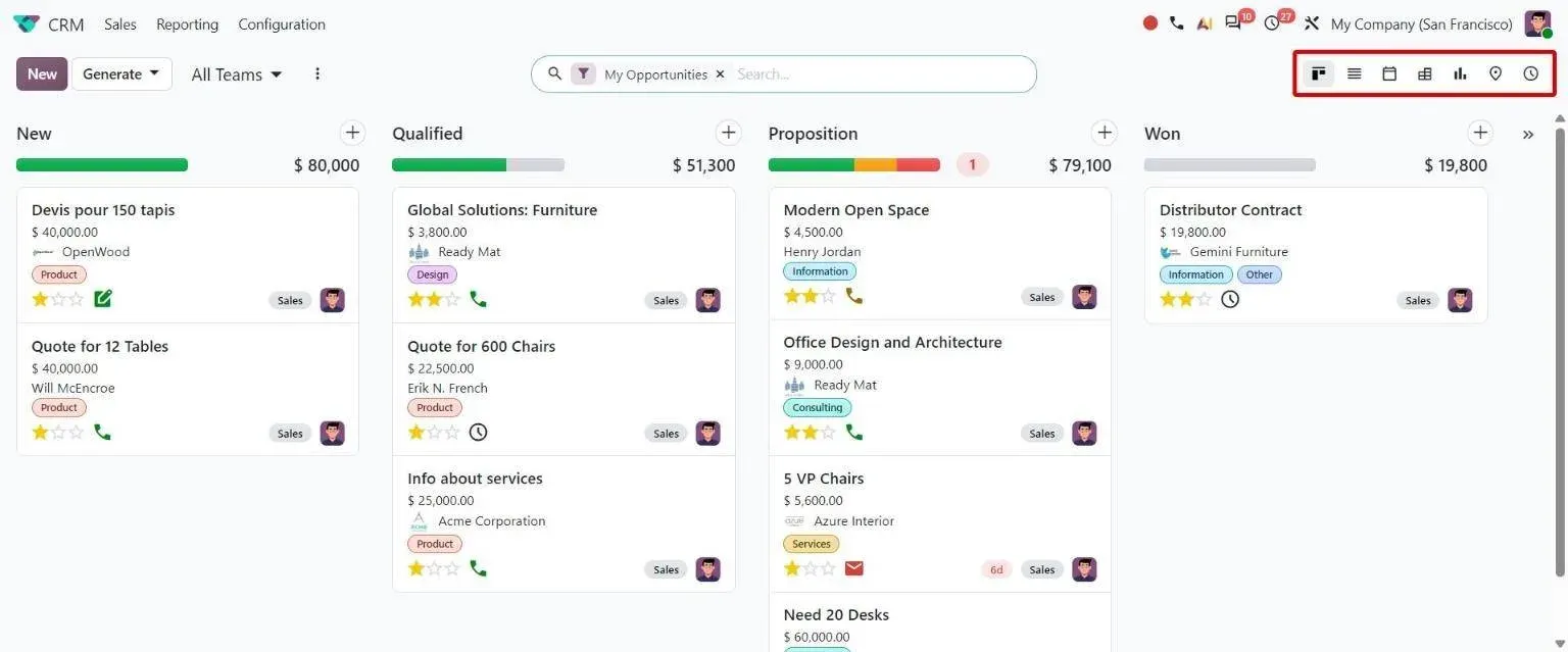 CRM view switcher icons in the new Material Symbols style
