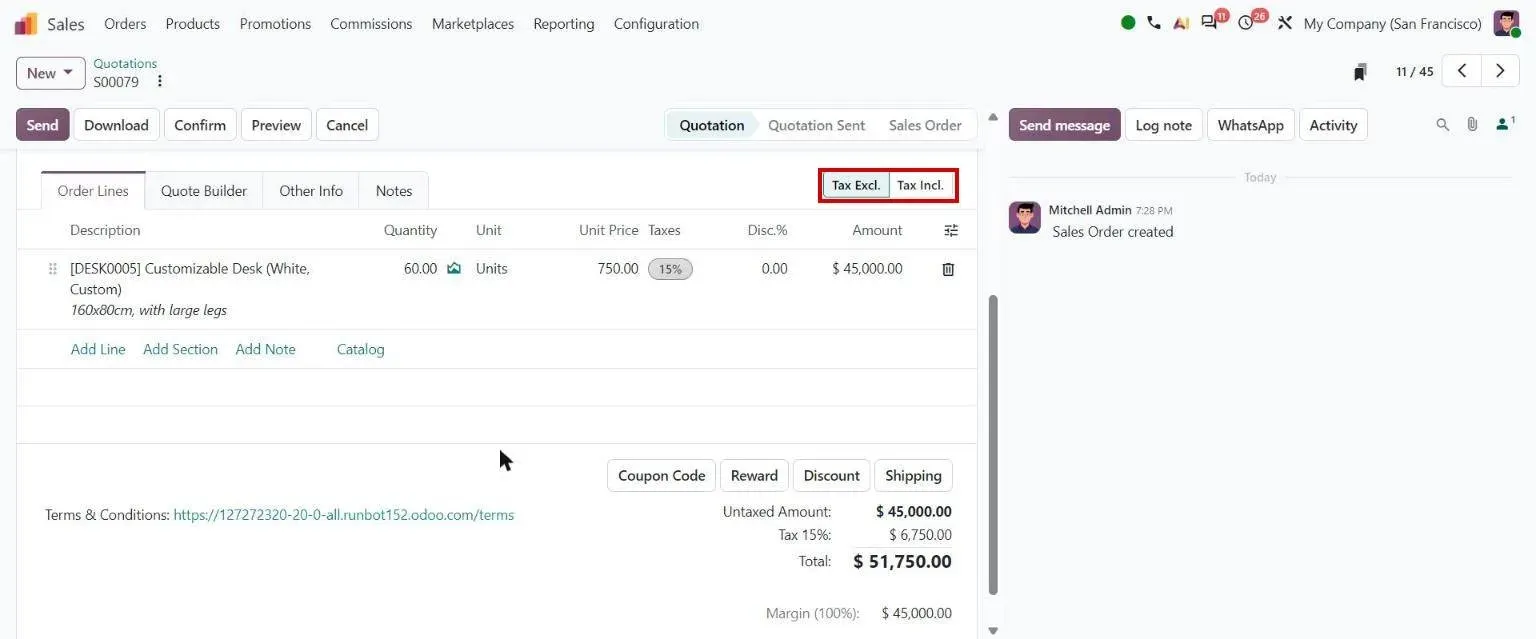 Order lines Tax Excl./Tax Incl. toggle