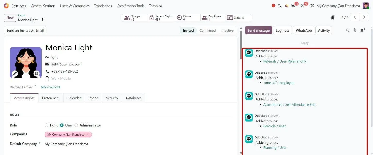 User chatter logging each access group added to the user