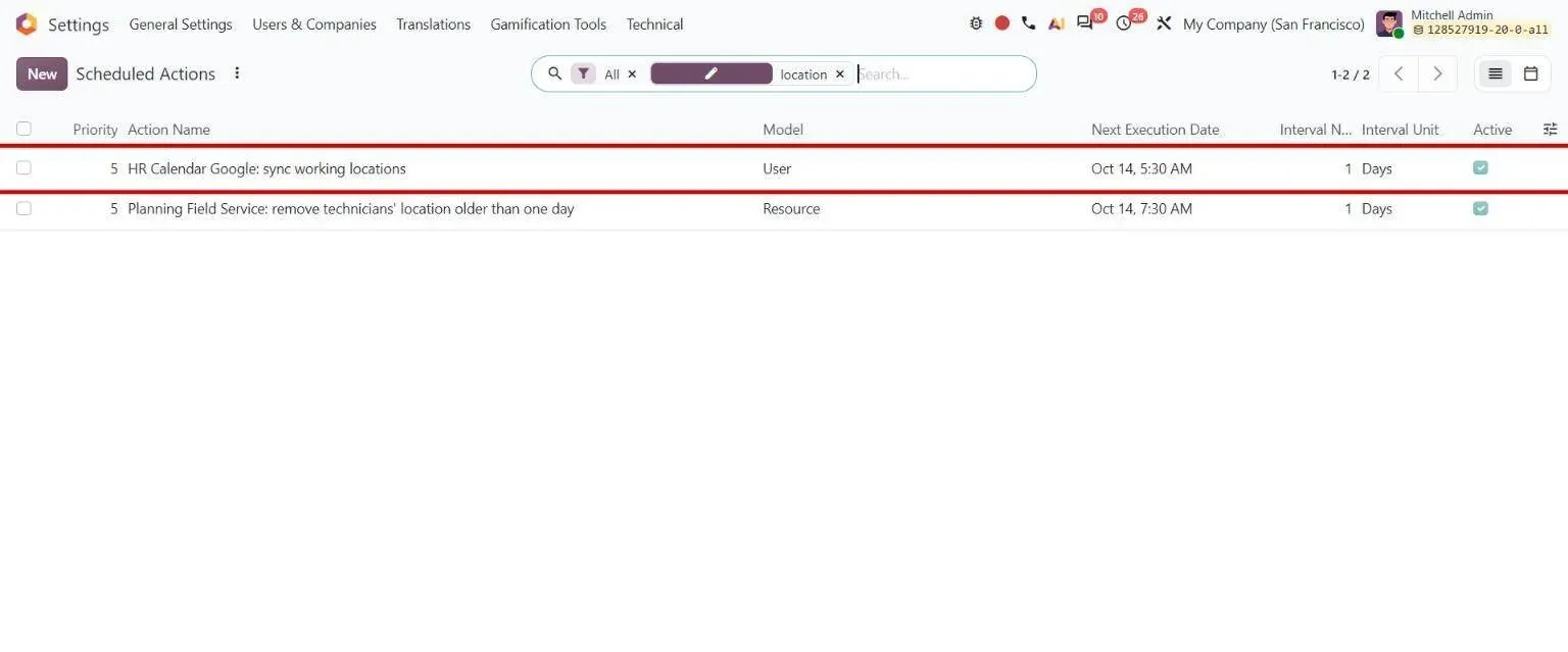 Scheduled action HR Calendar Google: sync working locations