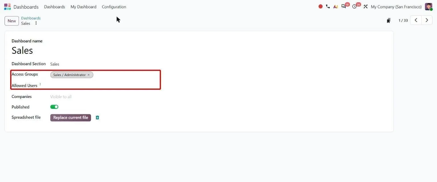 Dashboard configuration with Access Groups and the new Allowed Users field