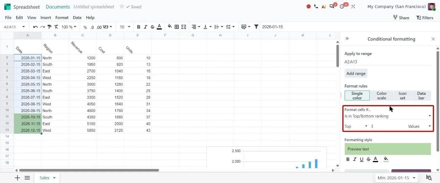 Is in Top/Bottom ranking rule highlighting the top 3 values