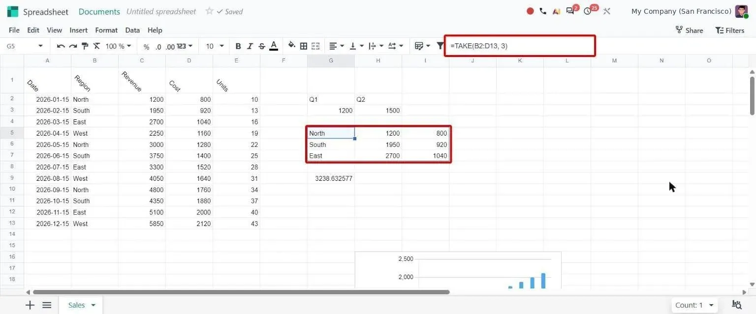 New TAKE function returning the first 3 rows of a range