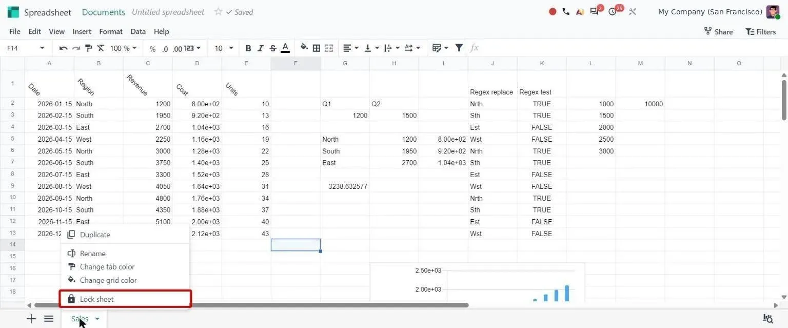 Sheet tab context menu with new Lock sheet option