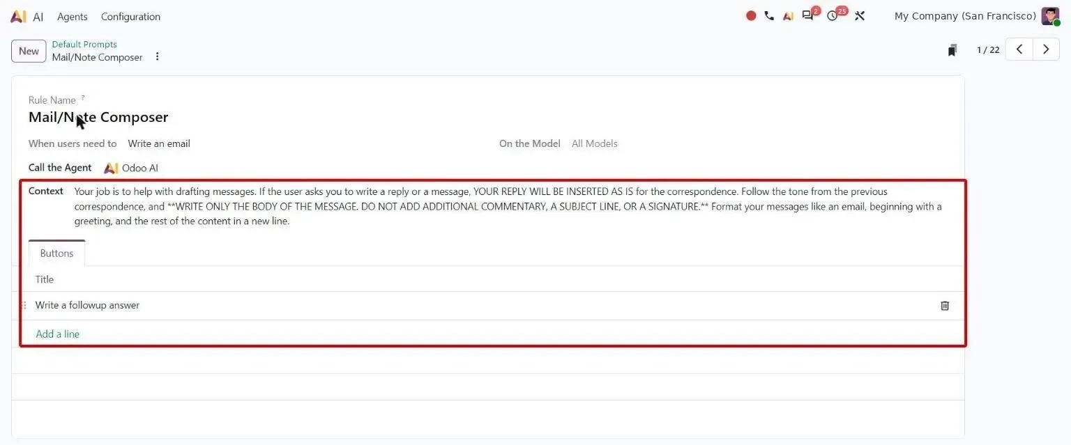 Default prompt with added context and configurable buttons