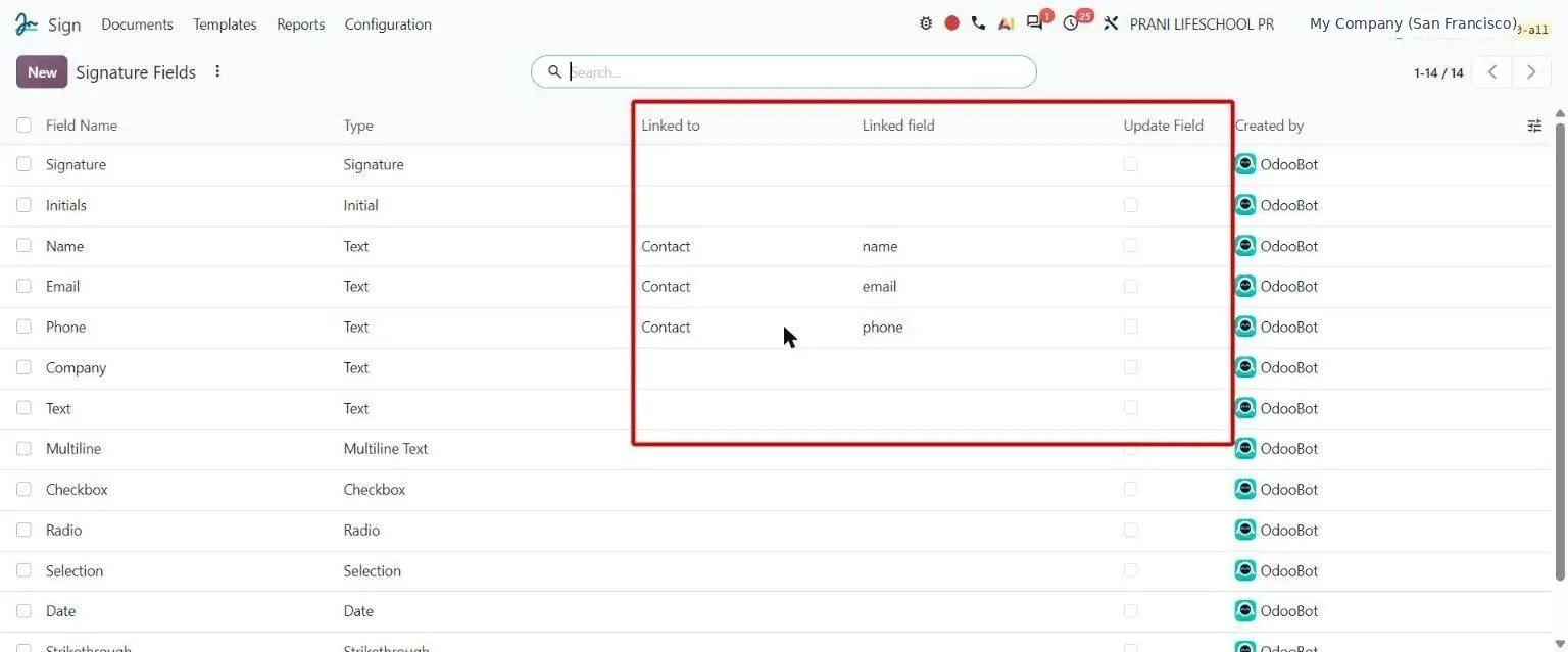 Signature Fields with Linked to, Linked field and Update Field write-back columns