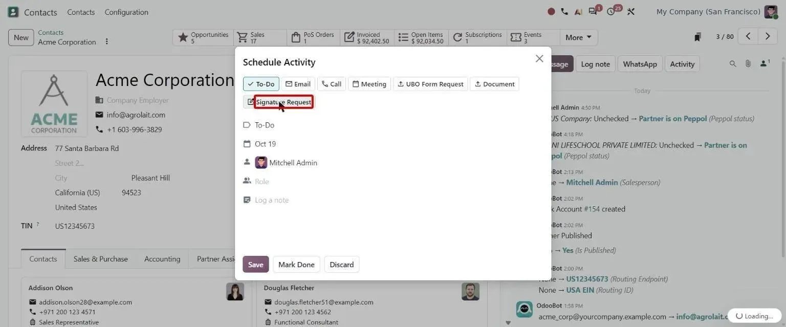 Schedule Activity dialog on a contact with the new Signature Request type