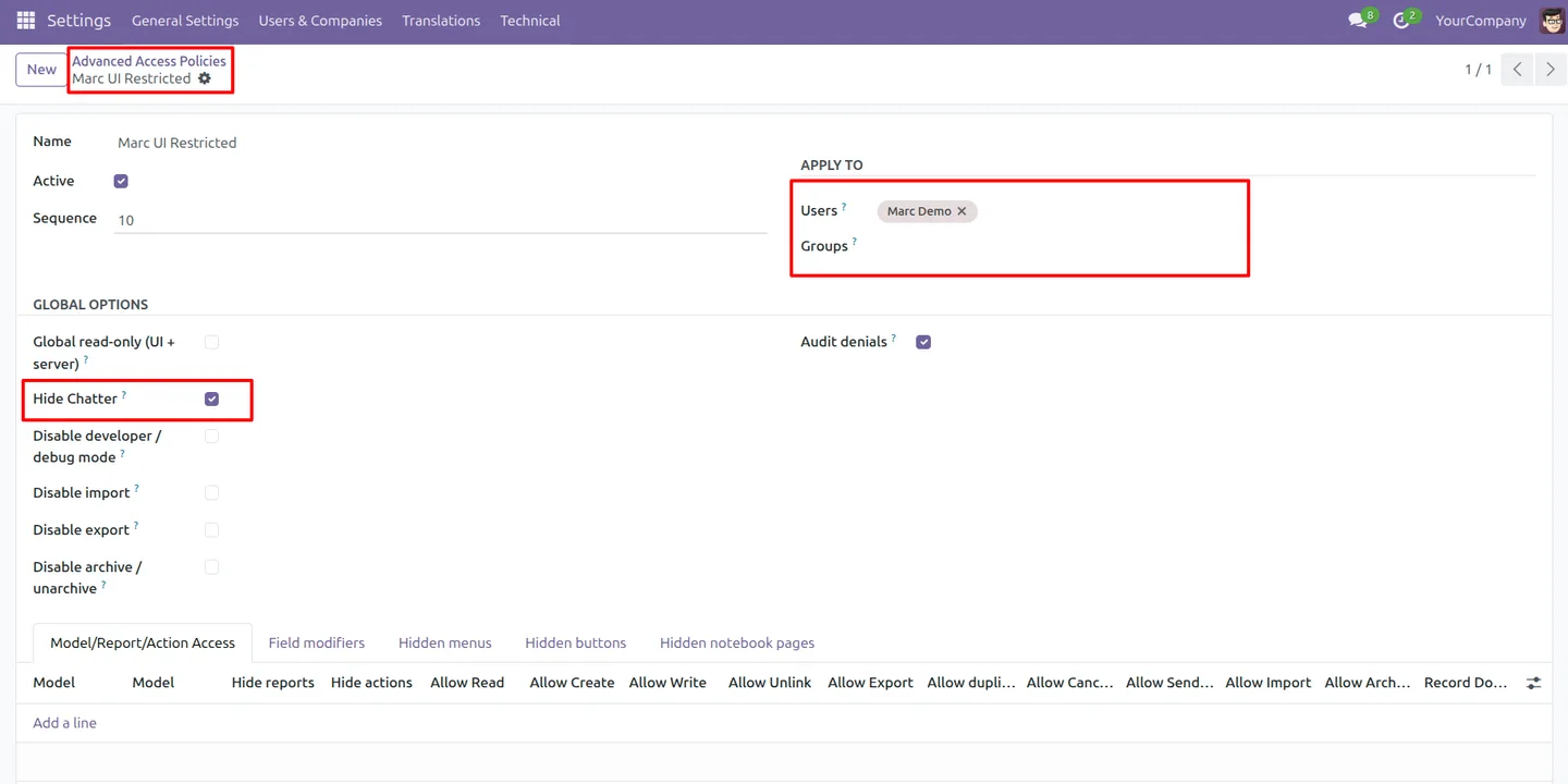 Configuring the hide-chatter restriction in Advanced Access Control