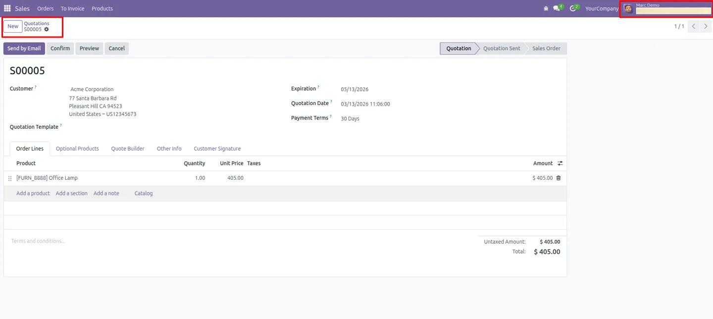 An Odoo record with the chatter hidden by Advanced Access Control
