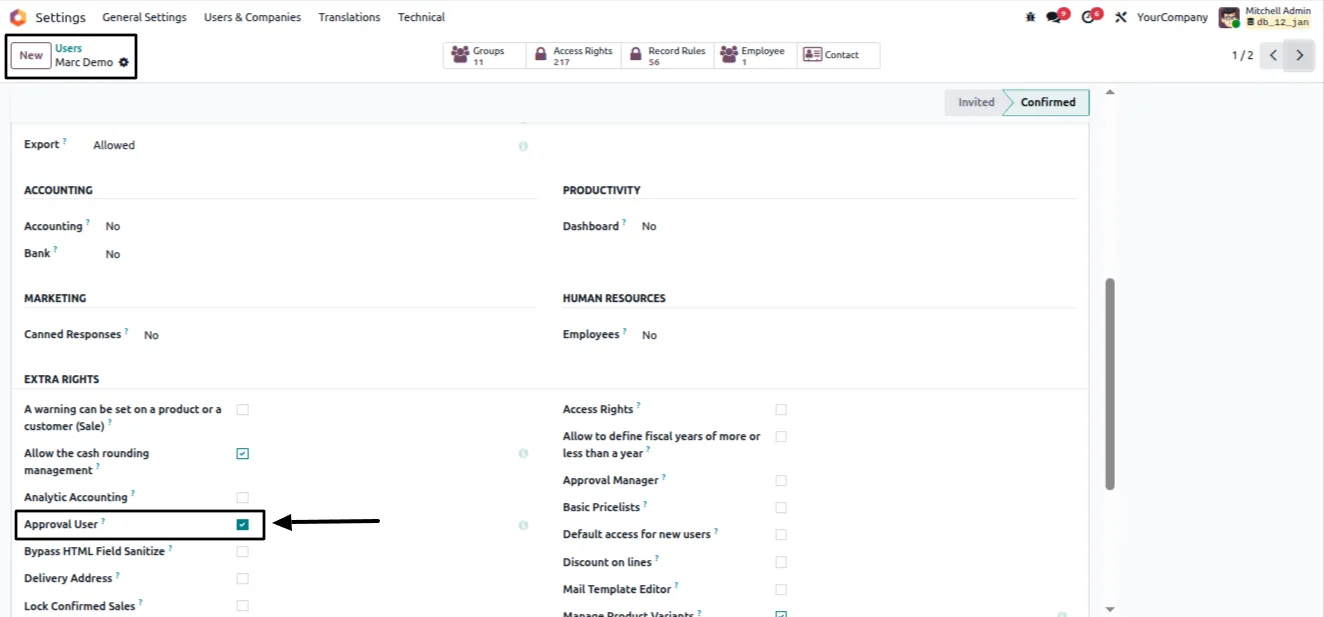 Configuring an approval type with ordered approval lines in Odoo