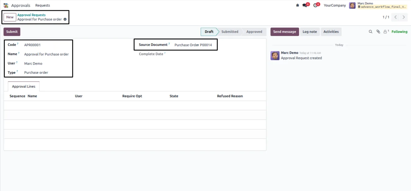 Approving an Odoo approval request