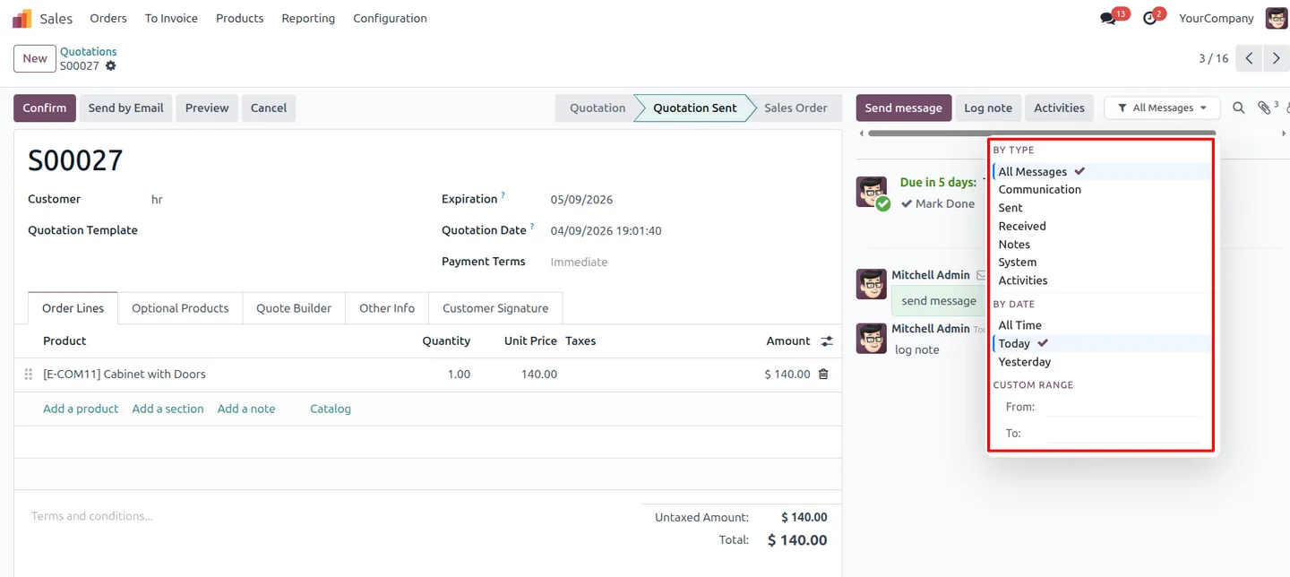 Configuring the Advanced Chatter Filter to show today's messages