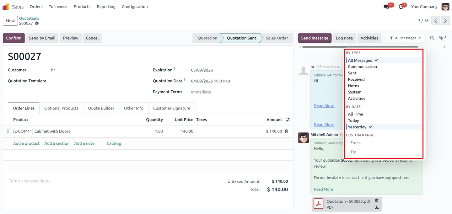 Configuring the Advanced Chatter Filter to show yesterday's messages