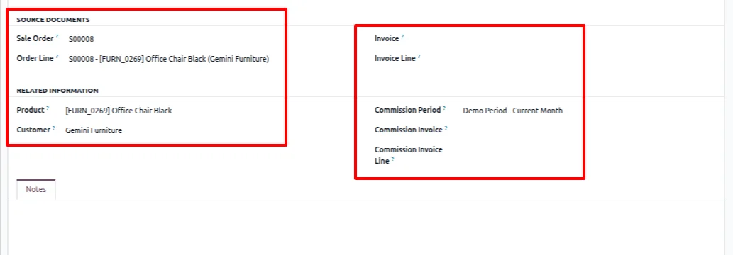 Commission detail lines on a commission record in Odoo