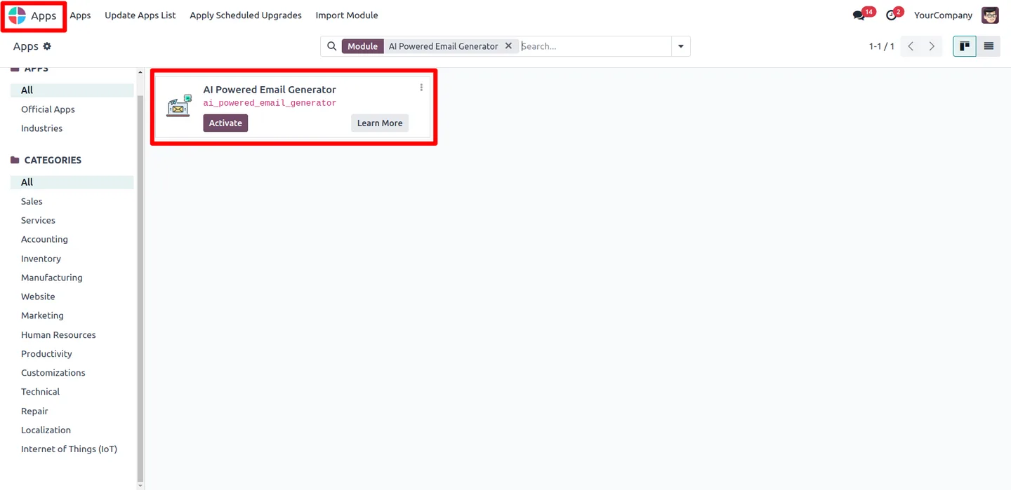Mapping record fields used by the AI Email Generator in Odoo