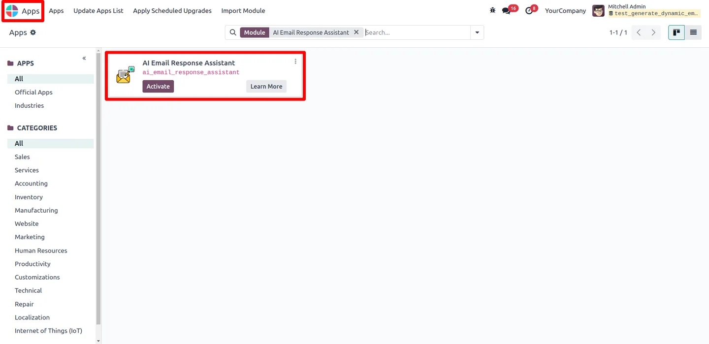 An incoming email shown in the Odoo chatter ready for an AI reply