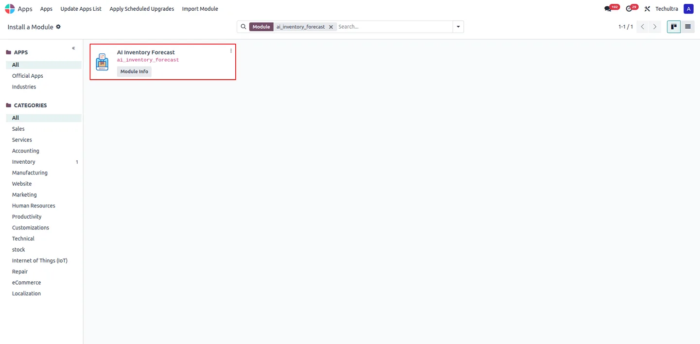 AI Inventory Forecast demand predictions per product and location in Odoo