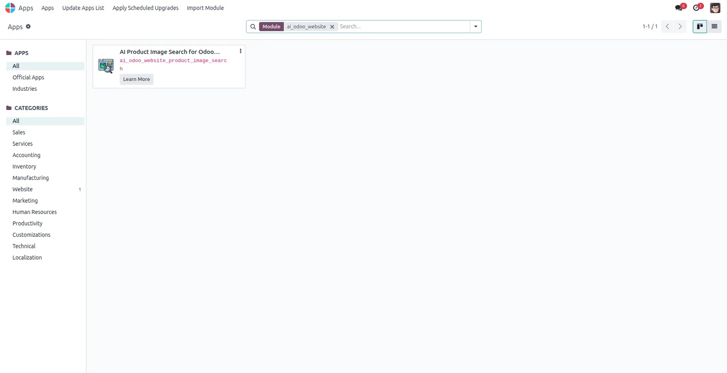 Enabling AI Product Image Search in the Odoo Website settings