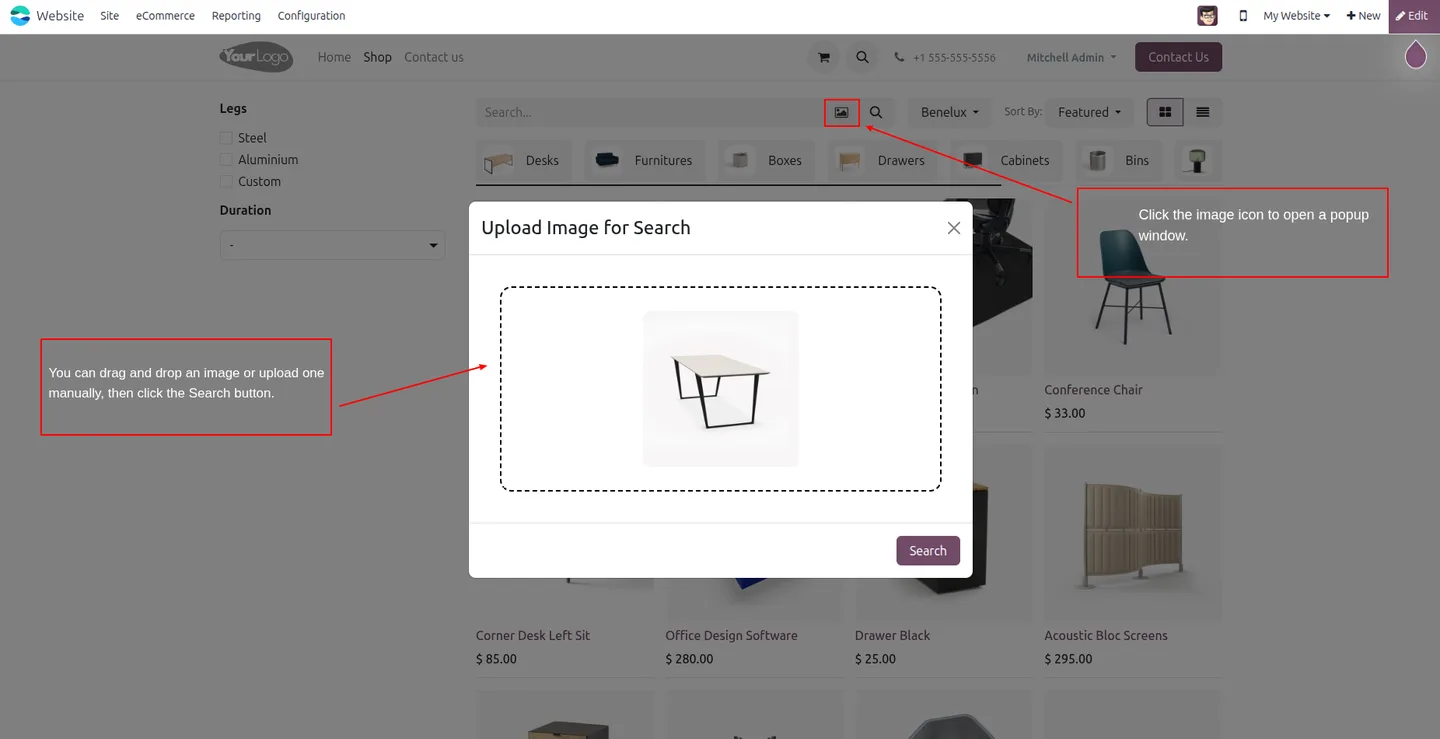 Visually similar products returned on the Odoo eCommerce shop