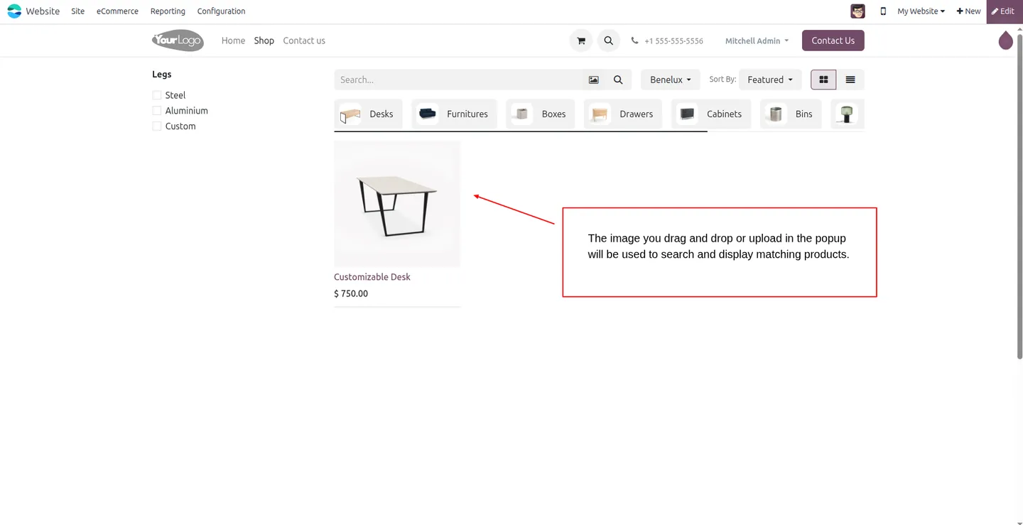 AI Product Image Search results matched by visual similarity in Odoo
