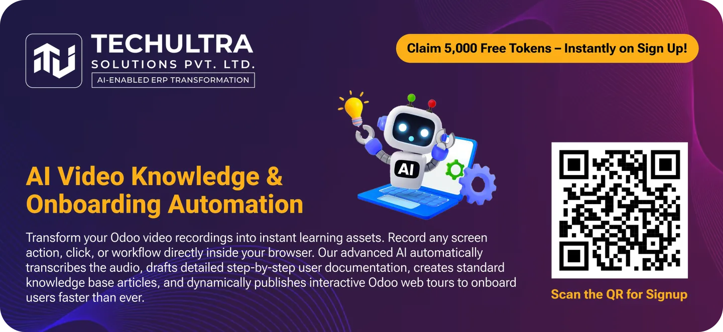 AI Video Knowledge — in-Odoo screen recorder with AI transcripts and guided tours